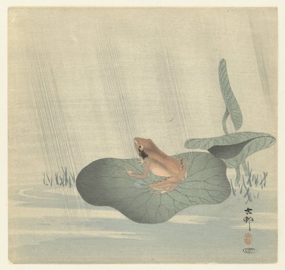 Rana en hoja de loto de Ohara Koson