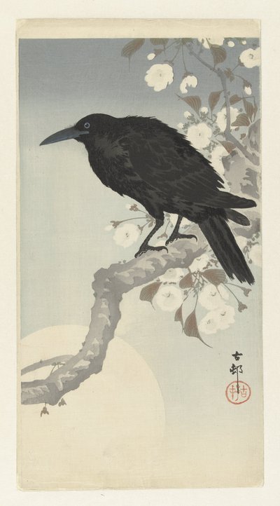 Cuervo en luna llena de Ohara Koson