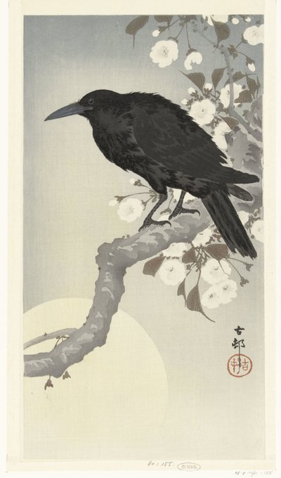 Cuervo en luna llena de Ohara Koson