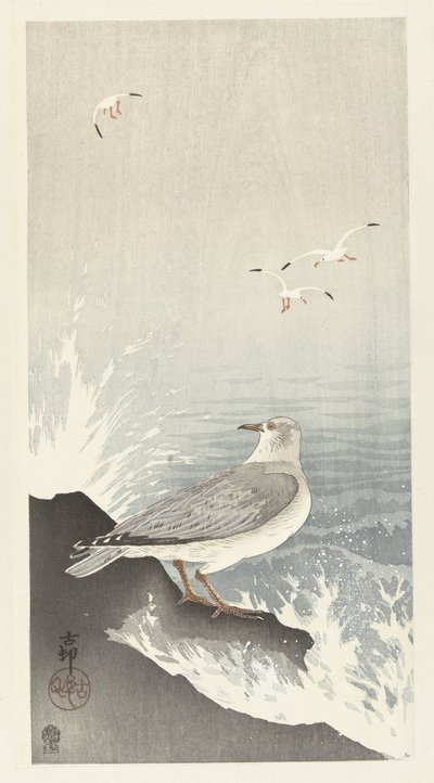 Gaviota en roca de Ohara Koson