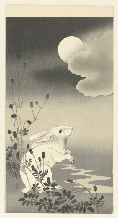 Conejo bajo la luna llena de Ohara Koson
