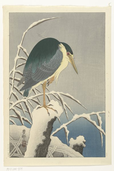 Garza en la nieve de Ohara Koson