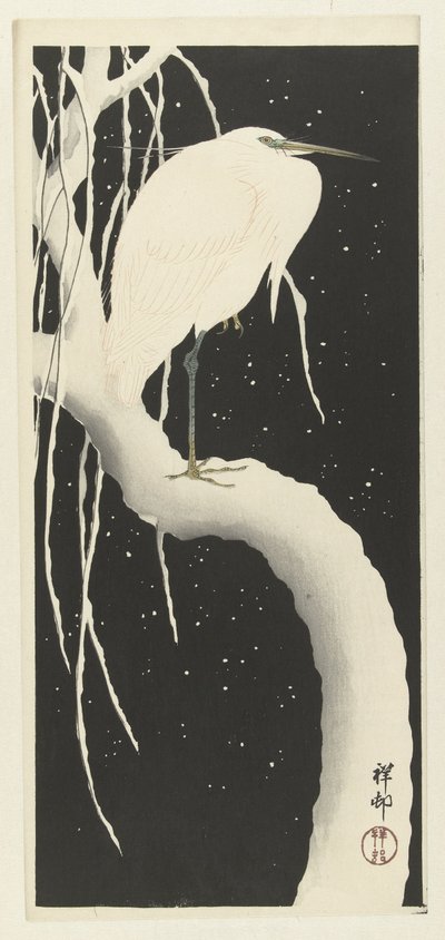 Garza en la nieve de Ohara Koson