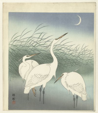 Garzas en aguas poco profundas de Ohara Koson