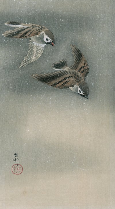 Gorriones en vuelo de Ohara Koson