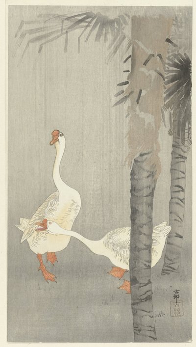Tamme todo bajo la lluvia de Ohara Koson