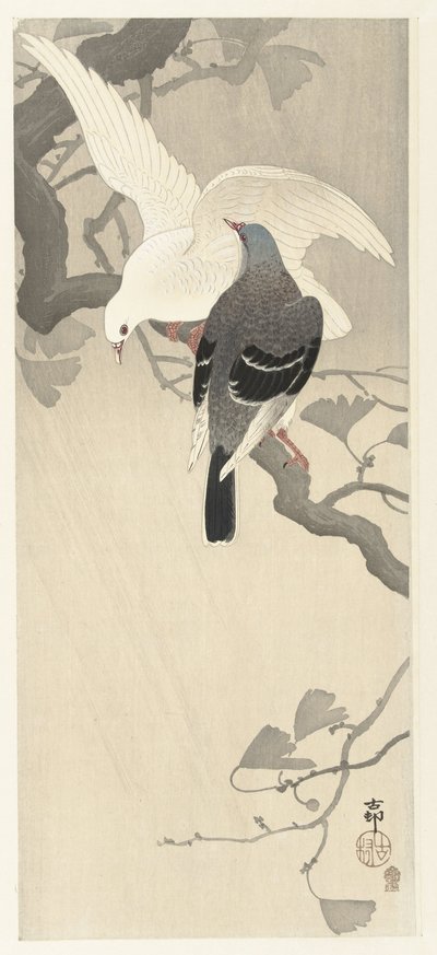 Dos palomas en una rama de Ohara Koson