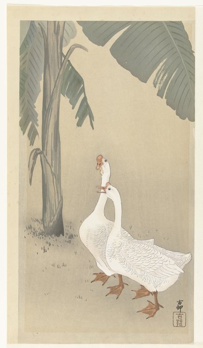 Dos gansos en el banano de Ohara Koson
