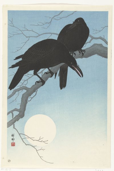 Dos cuervos en una rama de Ohara Koson