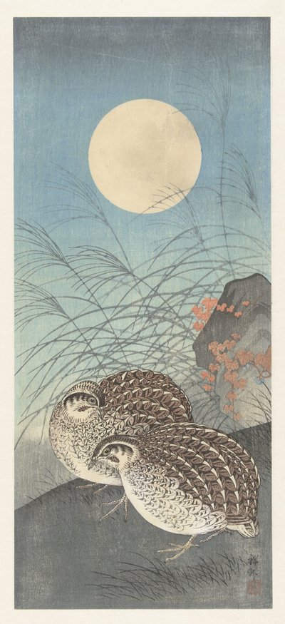Dos codornices en luna llena. de Ohara Koson