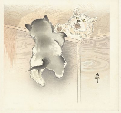 Dos perros jugando de Ohara Koson