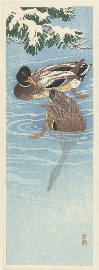 Dos patos salvajes en el agua de Ohara Koson