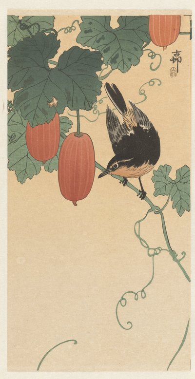 Pájaro y caqui de Ohara Koson