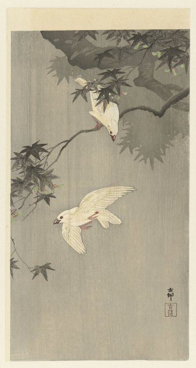 pájaros bajo la lluvia de Ohara Koson