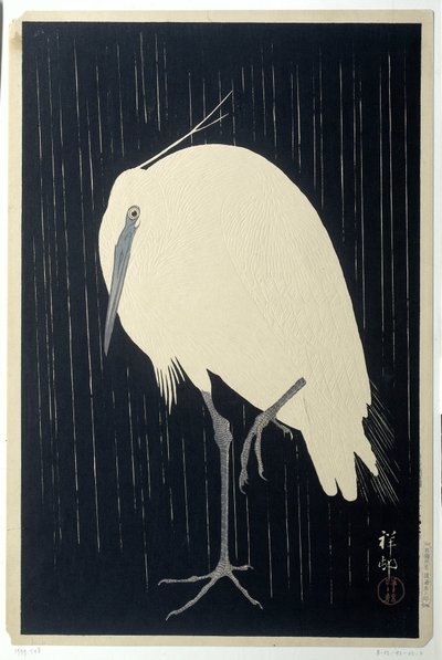 Garceta bajo la lluvia de Ohara Koson