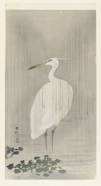 Garceta bajo la lluvia de Ohara Koson