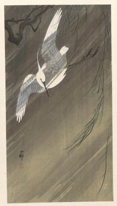 Garceta en tormenta de Ohara Koson