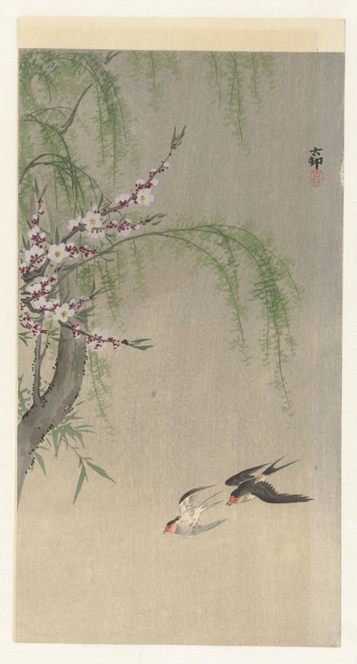 Golondrinas en vuelo de Ohara Koson