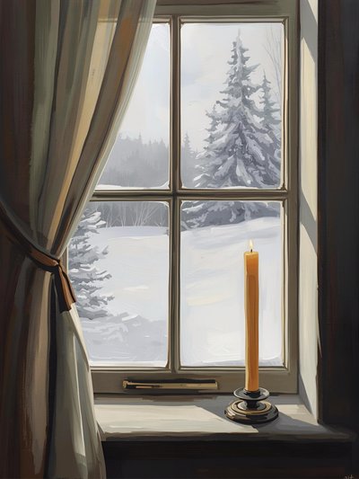 Una acogedora vista desde la ventana en invierno de Ohkimiko