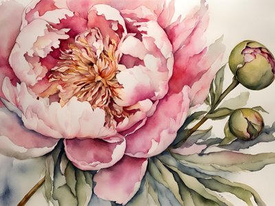 Acuarela de peonía rosa de Ohkimiko