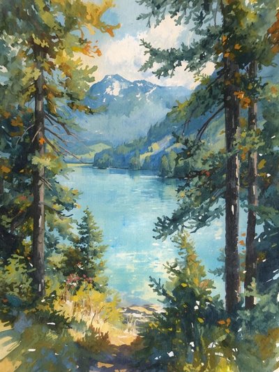 Tranquila vista al lago de montaña de Ohkimiko