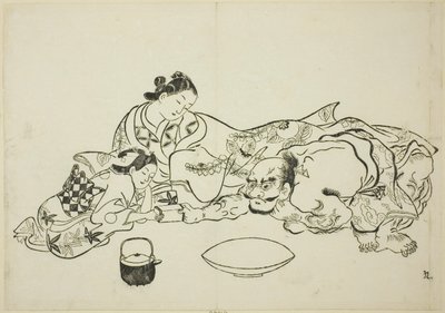 Una prueba de fuerza, no. 9 de una serie de 12 grabados de Okumura Masanobu