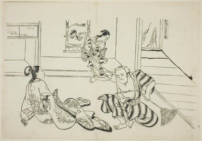 Asistente infantil y Tengu calvo del Monte Kurama (Kaburo Kurama Tengu), no. 7 de una serie de 12 impresiones que representan parodias de obras de Okumura Masanobu