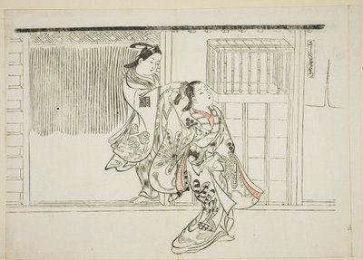 Peine Rashomon (Sashigushi Rashomon), no. 3 de una serie de 12 grabados que representan parodias de obras de teatro de Okumura Masanobu