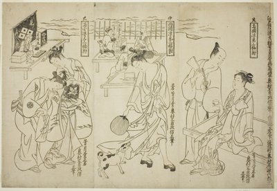Refrescándose en Ryogoku: Un Conjunto de Tres (Ryogoku suzumi sanpukutsui) de Okumura Masanobu