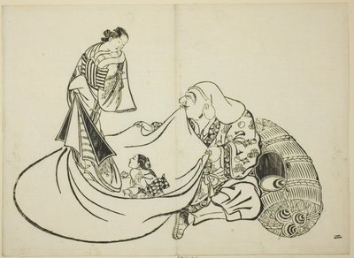 Daikoku revelando el contenido de la bolsa de Hotei, nº 2 de la serie de 12 grabados de Okumura Masanobu