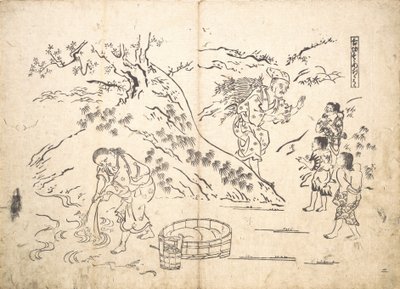 Recolector de Leña Encuentra Niño con Gorrión de Okumura Masanobu