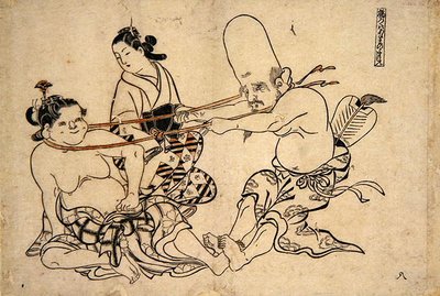 Fukurojin intenta levantar a una mujerzuela de Okumura Masanobu