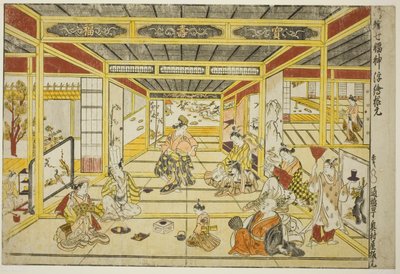 Imagen original en perspectiva de los siete dioses de la buena fortuna (Furyu shichi fukujin uki-e kongen) de Okumura Masanobu