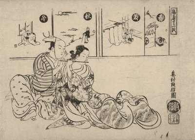 Parodia del romance entre el emperador Xuanzong y Yang Guifei de Okumura Masanobu