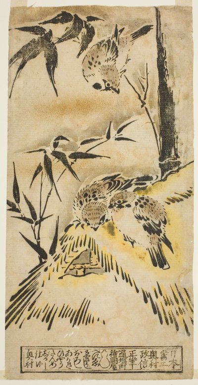 Gorriones, Techo de Paja y Bambú de Okumura Masanobu