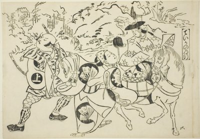 El viaje de Teika (Taika no michiyuki), de la serie "Escenas célebres de obras de marionetas japonesas (Yamato irotake)" de Okumura Masanobu