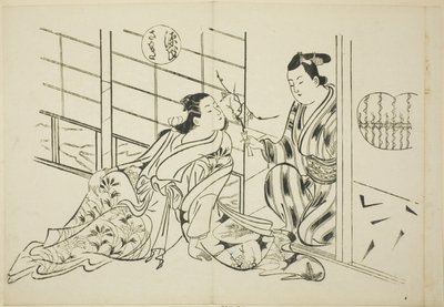 El capítulo de Sakaki de "El cuento de Genji" (Genji Sakaki), de una serie de parodias de Genji de Okumura Masanobu