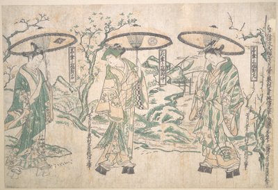 Tríptico de paraguas de Okumura Masanobu