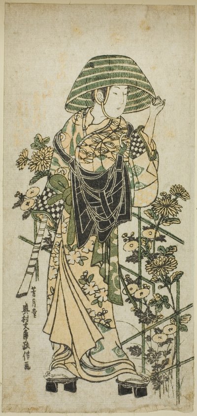 Joven vestido como monje mendicante de Okumura Masanobu