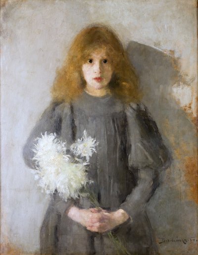 Niña con crisantemos de Olga Boznanska