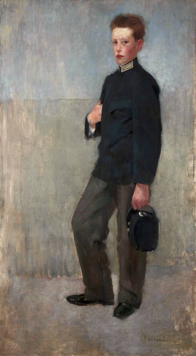 Retrato de un niño en uniforme de escuela secundaria de Olga Boznanska