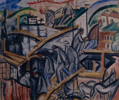 Construcción de una nueva casa, 1913 de Olga Rozanova