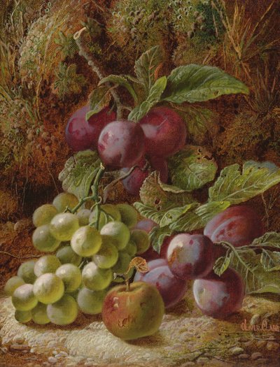 Naturaleza muerta con ciruelas y uvas de Oliver Clare