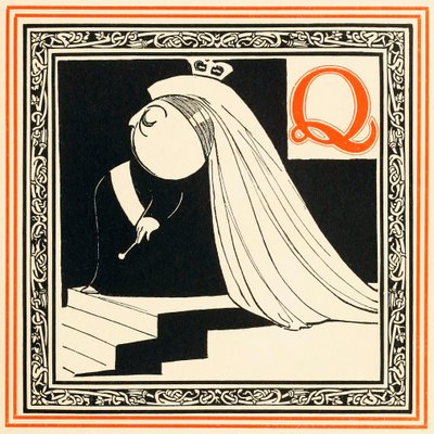 Q es la Reina, tan noble y libre, de Un alfabeto de celebridades, pub. 1899 de Oliver Hereford