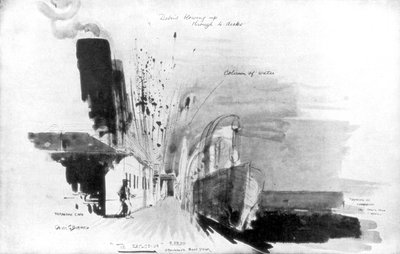 El momento en que un torpedo del submarino alemán U-20 golpeó el RMS Lusitania, 7 de mayo de 1915, 1926 de Oliver Percy Bernard