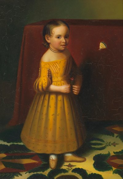 Retrato de una niña con rosa y mariposa, ca. 1838 de Oliver Tarbell Eddy