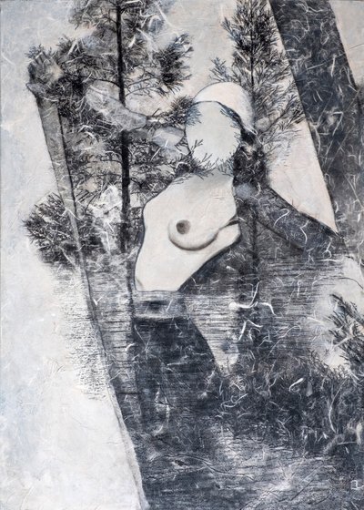 Maschera bianca, 2024(técnica mixta sobre lienzo) de Olivia Gozzano