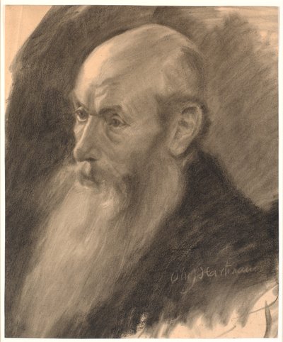 Retrato de un anciano con barba larga; perfil 3/4 hacia la izquierda de Oluf Hartmann