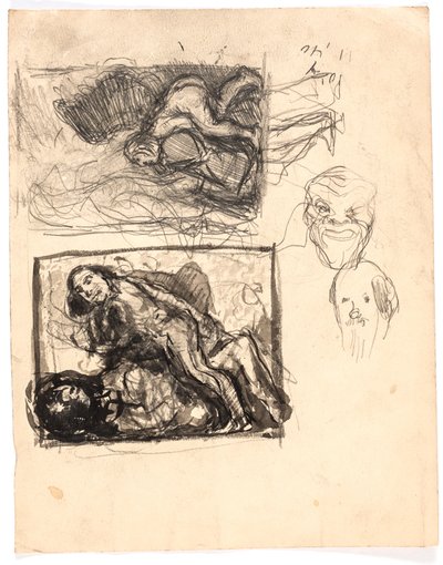 Estudios para "Macbeth y las brujas" y para "Dos mujeres peleando por un hombre" de Oluf Hartmann