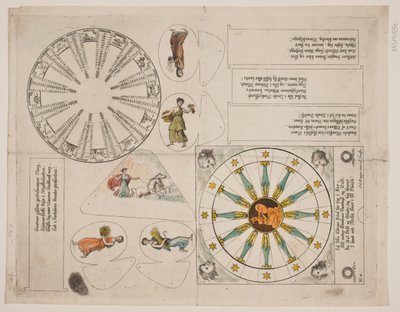 Tabla de ilustración con círculo de almanaque y cinco versos de Oluf Olufsen Bagge